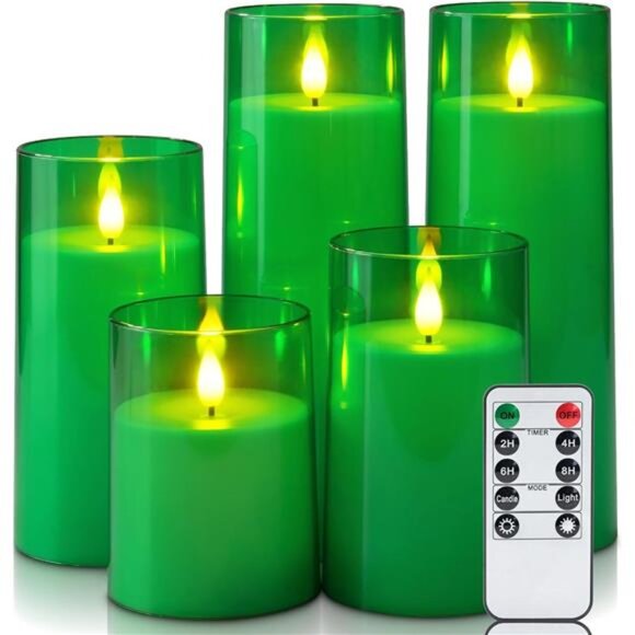 New Green Flickering Flameless Candles, Battery Operated Acrylic LED - Picture 1 of 7